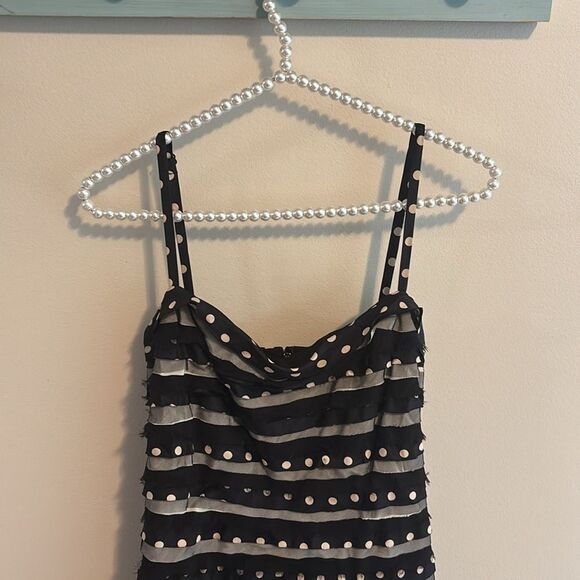 BCBGMAXAZRIA Womens Black Silk Polka Dot Layered Sleeveless Shift Dress Size 10 - Picture 3 of 8